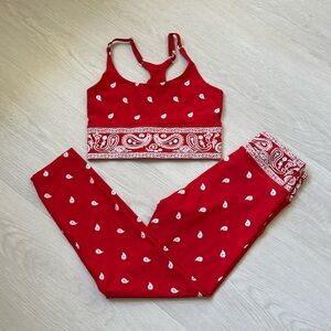 Adam selman sport bandana hi-rise lipstick red leggings & sports bra Set